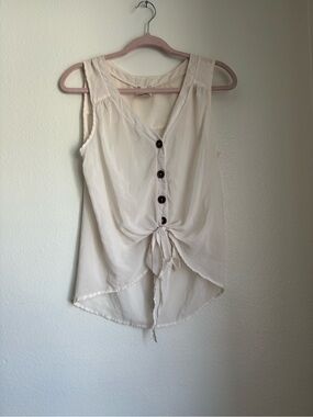 Jella Couture Cream Button-Front Tie Hem Camisole